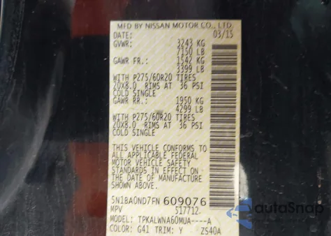 2015 Nissan Armada Platinum from USA, damaged, VIN 5N1BA0ND7FN609076